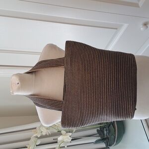 Eric Javits Natural Brown/Black Striped Squishee Medium Tote‎ 13.5"x10"x4.25"
